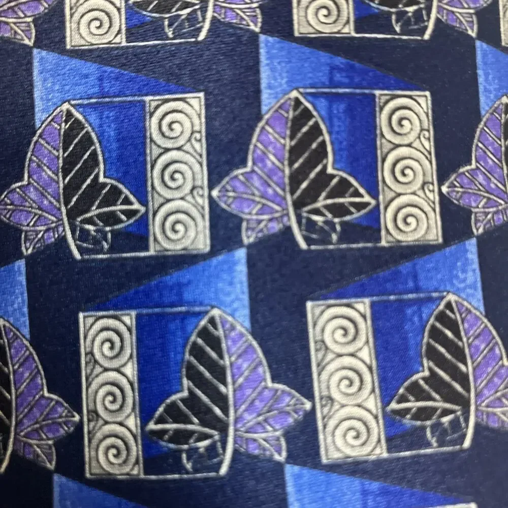 Lanvin‎ Paris Mens Silk Tie Blue Purple Geometric Leaf Made in France Designer